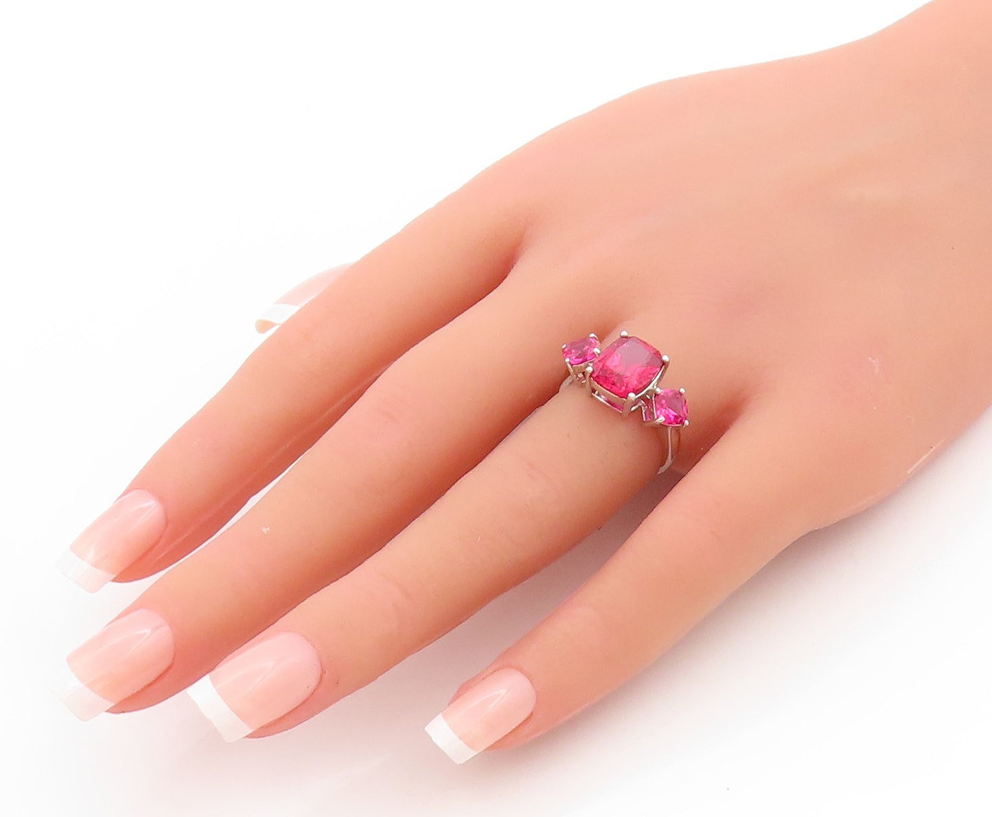 925 Sterling Silver Vintage Ring Three Stone Ruby Statement Band  Sz 6  RG33736