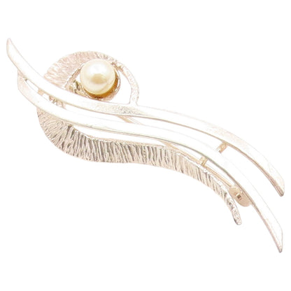 925 Sterling Silver Vintage Brooch Pin Modernist Pearl Ribbon Swirl  BP12639