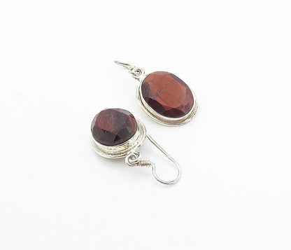 925 Sterling Silver  Vintage Faceted Red Tiger's Eye Dangle Earrings  EG3188