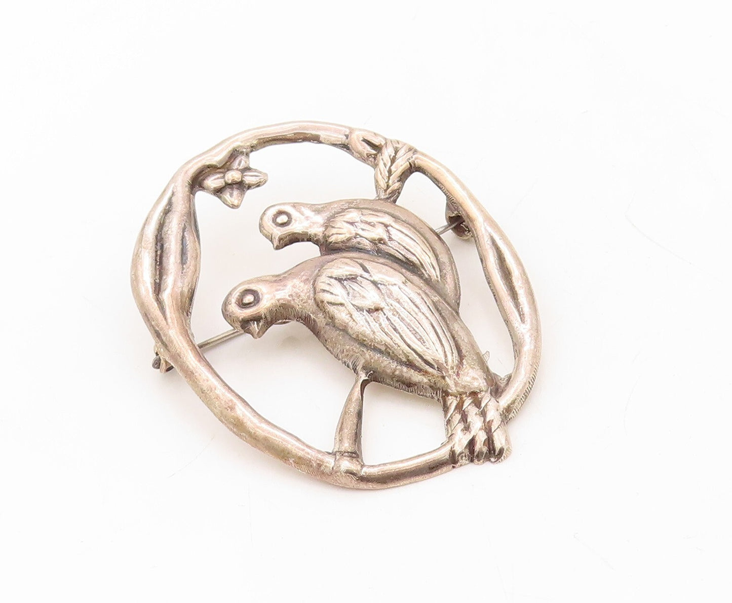 925 Sterling Silver Vintage Brooch Pin MEXICO Solid Cutout Love Birds  BP11261