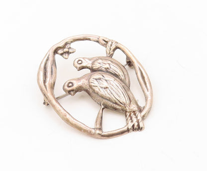 925 Sterling Silver Vintage Brooch Pin MEXICO Solid Cutout Love Birds  BP11261