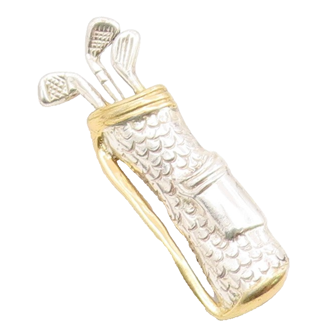 925 Sterling Silver  Vintage Shiny Two Tone Golf Clubs Brooch Pin  BP9278