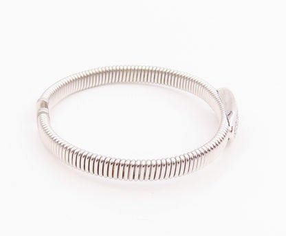 925 Sterling Silver Vintage Bracelet Elegant CZ Cluster Ribbed Cuff  BT11967