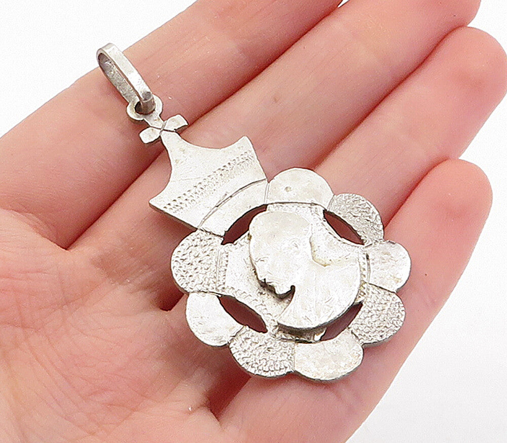 925 Sterling Silver  Vintage Antique Male Figure Profile Pendant  PT4183
