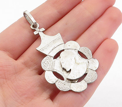925 Sterling Silver  Vintage Antique Male Figure Profile Pendant  PT4183