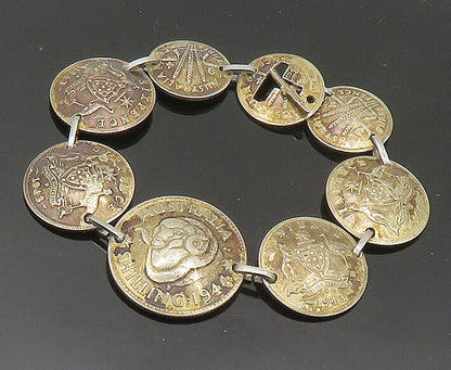 925 Sterling Silver  Vintage Australian Shilling Coin Chain Bracelet  BT8245