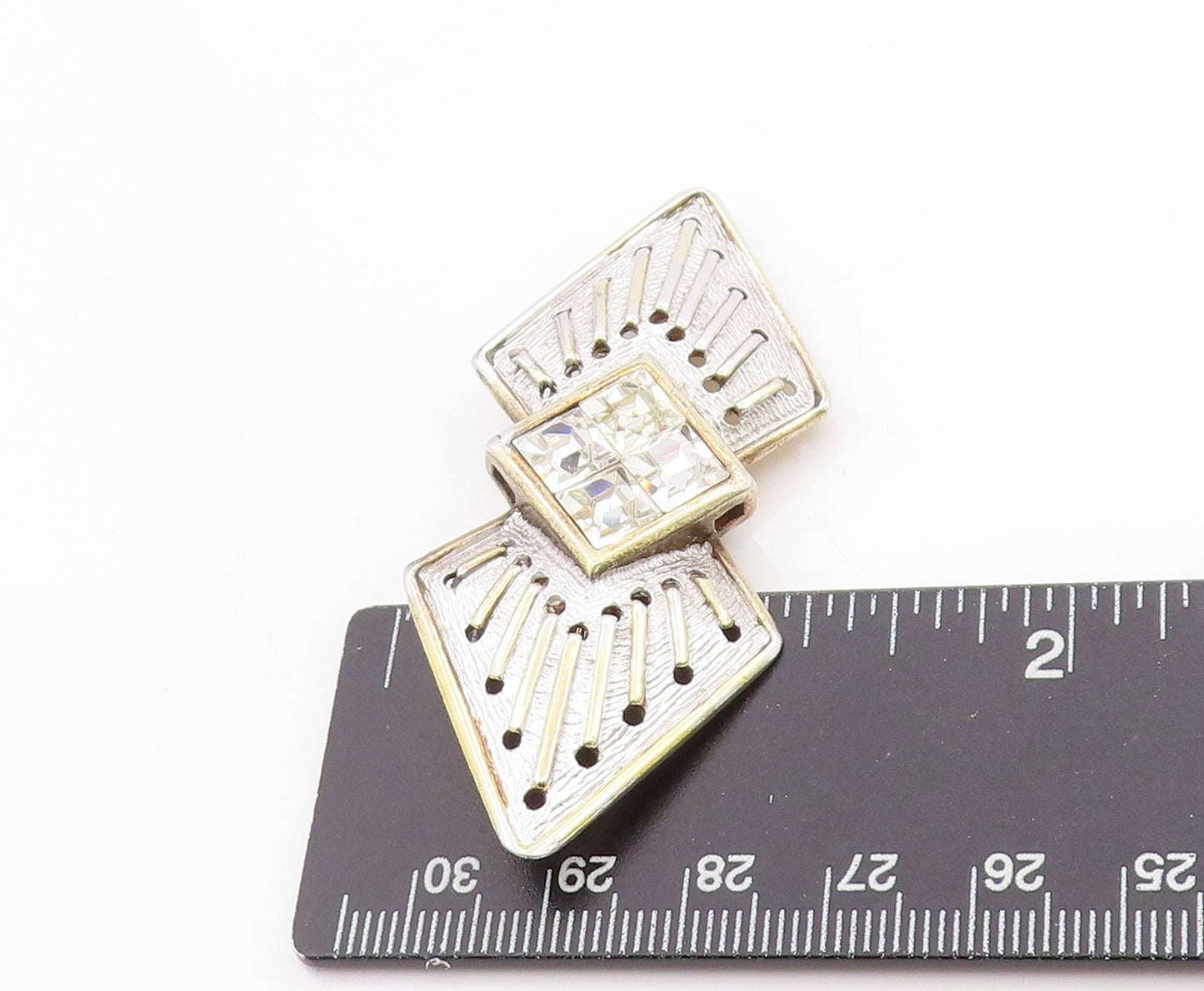 925 Sterling Silver Vintage Brooch PIEFFE Gold Plated CZ Geometric Pin  BP11775