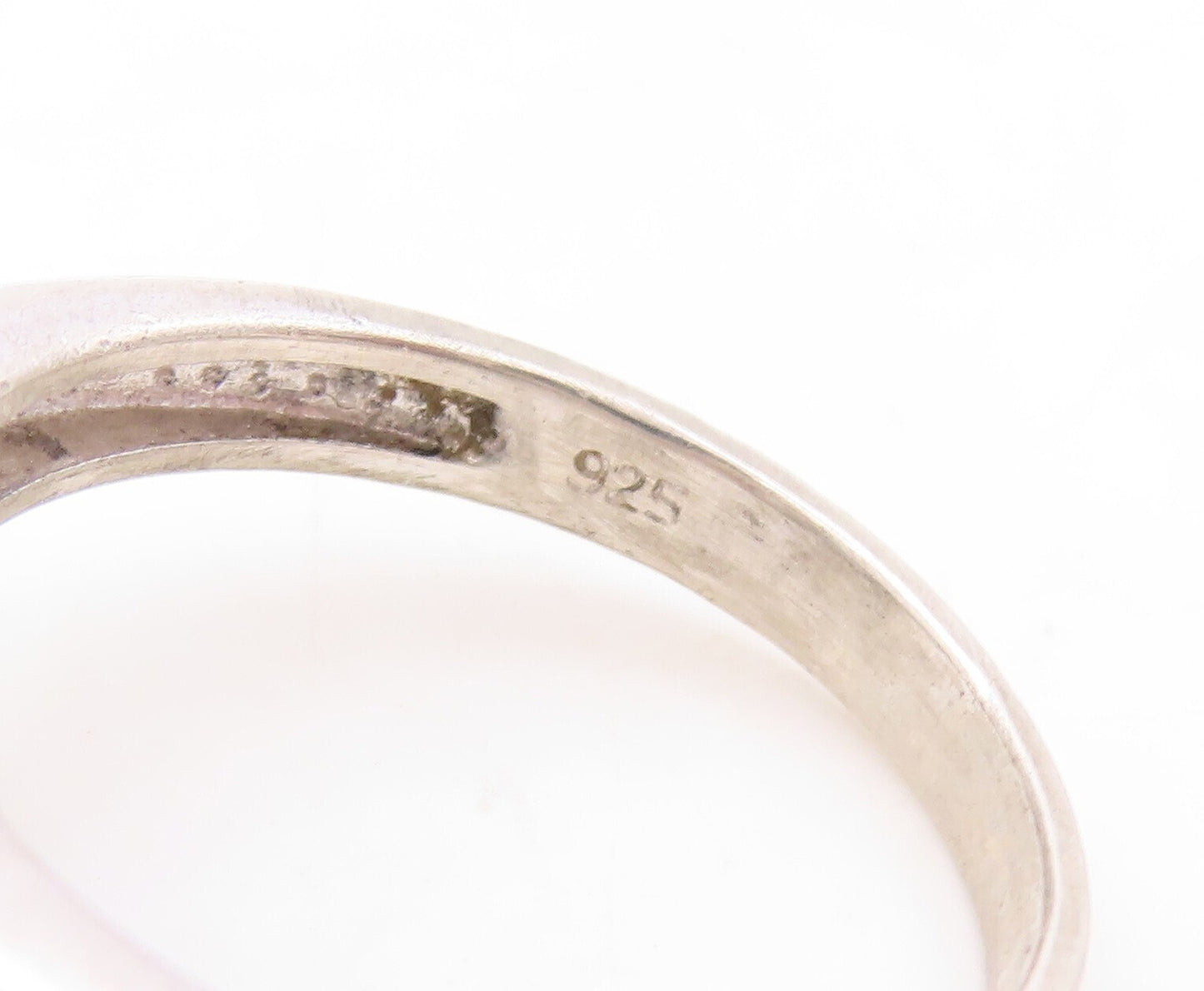 925 Sterling Silver Vintage Ring Genuine Diamonds Inlay Loops  Sz 8  RG31336