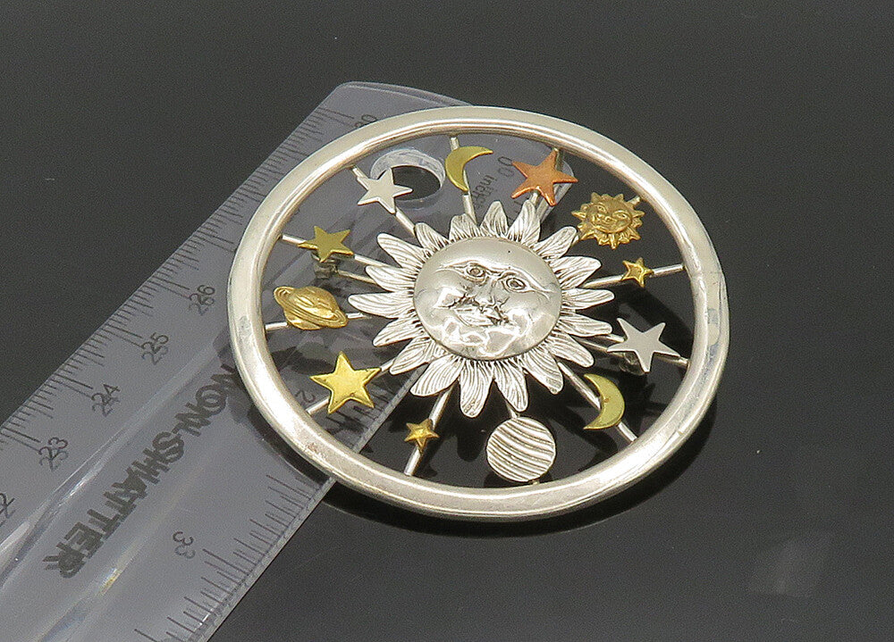 DESIGNER 925 Sterling Silver  Vintage Solar System Two Tone Brooch Pin  BP8642