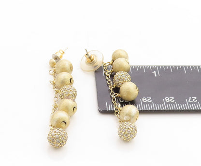 925 Sterling Silver Vintage Earrings Gold Plated Drop Round CZ  Beads  EG13268