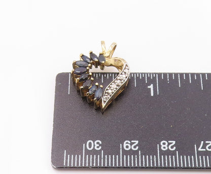 925 Silver  Vintage Genuine Diamonds & Sapphire Love Heart Pendant  PT16955
