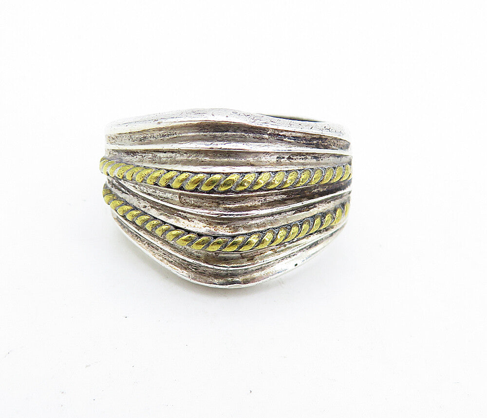 MEXICO 925 Silver  Vintage Two Tone Rope Twist Dome Band Ring Sz 8.5  RG6952