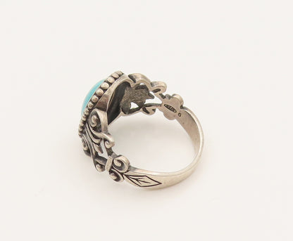 AVON 925 Silver  Vintage Beaded Frame & Open Swirl Turquoise Ring Sz 9 RG26355