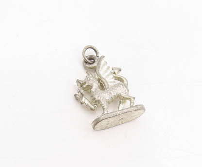925 Sterling Silver Vintage Pendant Etched Welsh Dragon Of Wales Charm  PT25262
