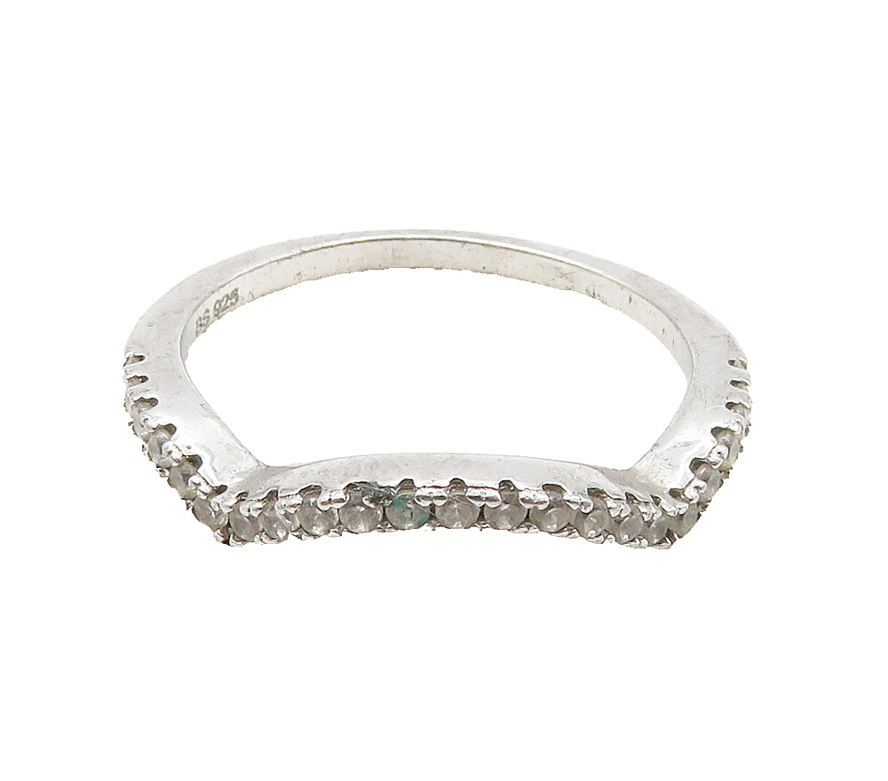 925 Sterling Silver  Shiny White Topaz Wavy Smooth Band Ring Sz 6  RG15988