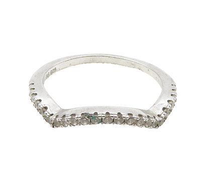 925 Sterling Silver  Shiny White Topaz Wavy Smooth Band Ring Sz 6  RG15988