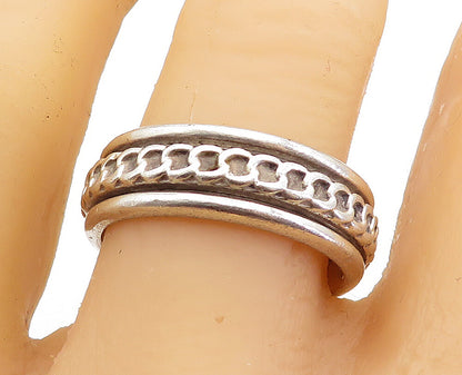 MEXICO 925 Sterling Silver  Vintage Shiny Link Pattern Band Ring Sz 10  RG4391