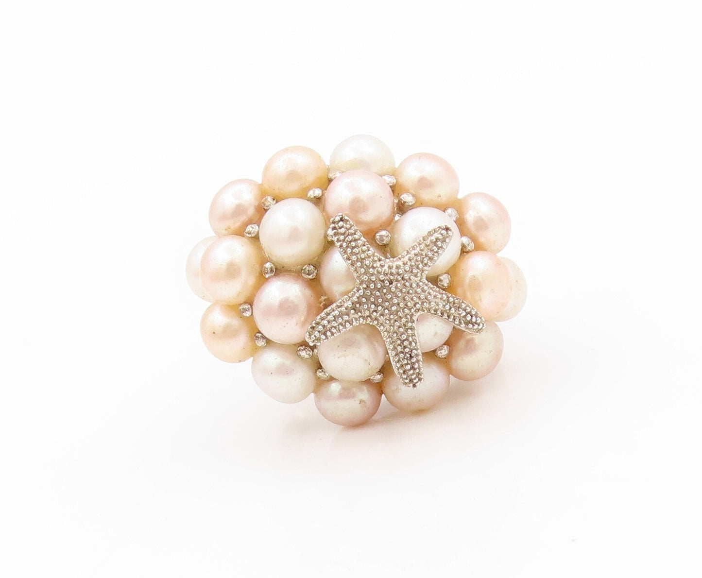 925 Sterling Silver Vintage Ring Designer Pearls Cluster Starfish  SZ 8  RG31941