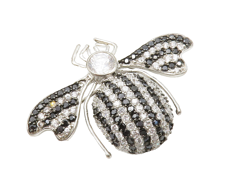 925 Sterling Silver  Cubic Zirconia & Black Hematite Fly Brooch Pin  BP5255