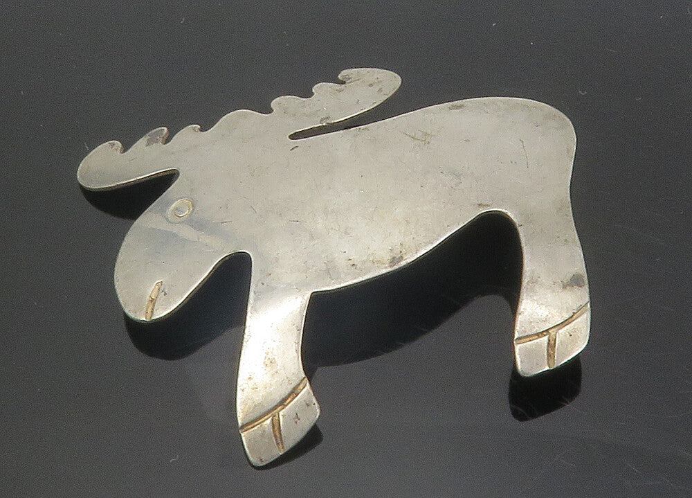 MEXICO 925 Sterling Silver  Vintage Smooth Moose Animal Brooch Pin  BP4439