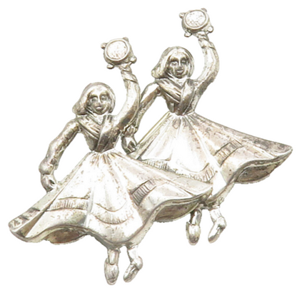 BEAU 925 Sterling Silver  Vintage Women Dancing In Dresses Brooch Pin  BP4929