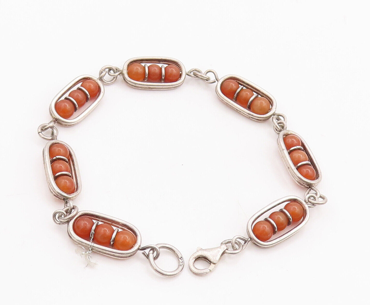 925 Sterling Silver Vintage Bracelet Brown Bead Shape Gemstones Rows  BT10615