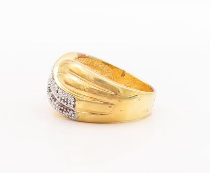 925 Sterling Silver Vintage Ring Gold Plated Swirly Carved CZ X  Sz 8  RG29191