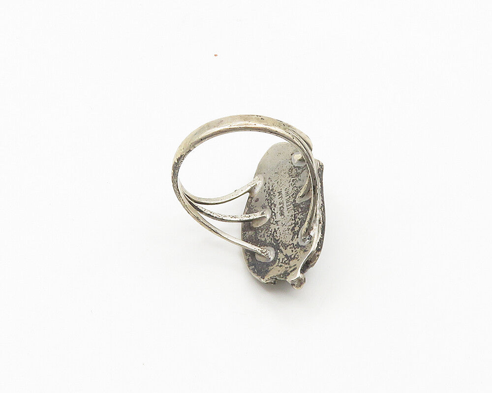 NAVAJO 925 Sterling Silver  Vintage Abalone Shell Feather Ring Sz 8  RG18568