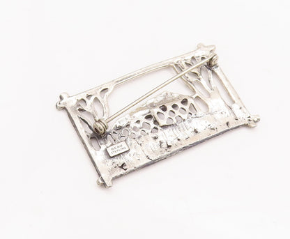 925 Sterling Silver Vintage Brooch Pin BEAU Cutout County House  BP11138