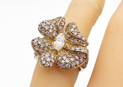 925 Sterling Silver  Vintage Cubic Zirconia Floral Cocktail Ring Sz 7  RG5185