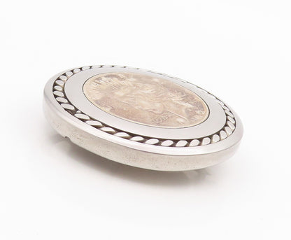 925 Sterling Silver Vintage Belt Buckle Royal Face Carved Heavy Round  TR3895