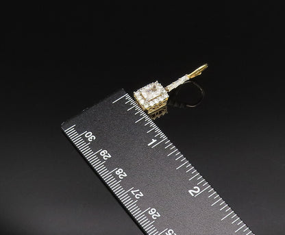 925 Silver  Vintage Elegant Gold Plated Topaz Square Frame Earrings  EG12072