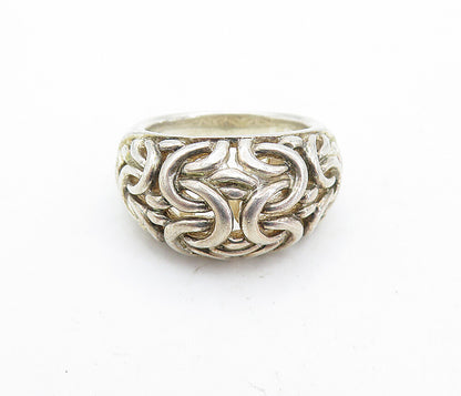 925 Sterling Silver  Vintage Byzantine Link Detail Dome Band Ring Sz 5  RG6894