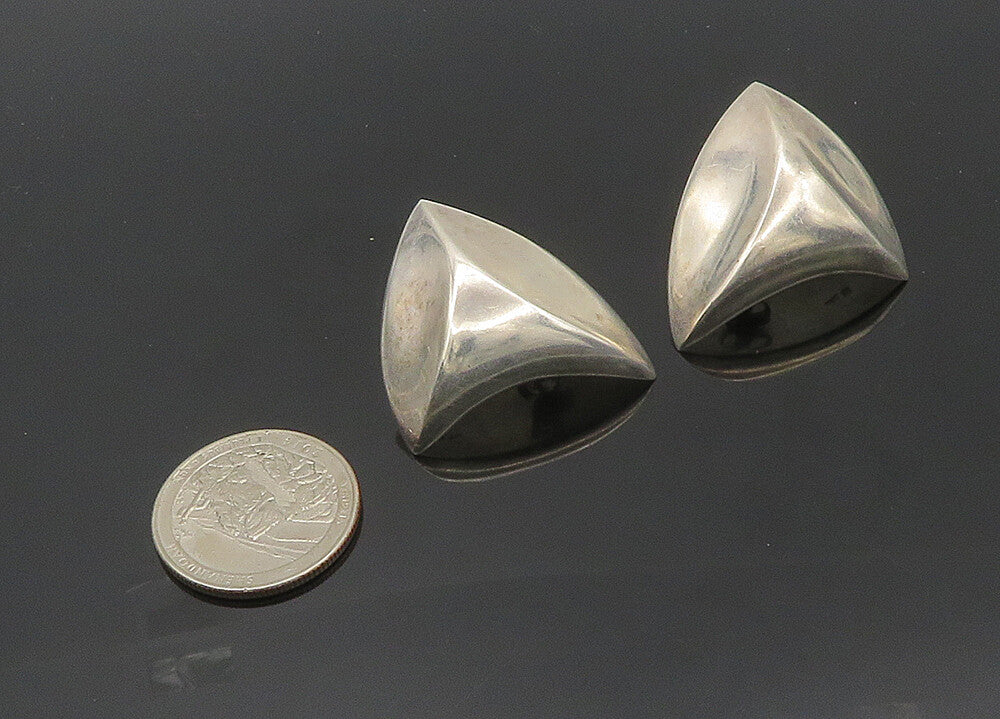 925 Sterling Silver & 14K GOLD  Vintage Shiny Modernist Drop Earrings  EG10417
