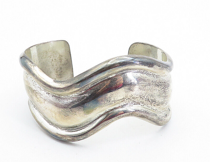 LOS BALLESTEROS 925 Silver Vintage Wavy Raised Edge Cuff Bracelet BT2772