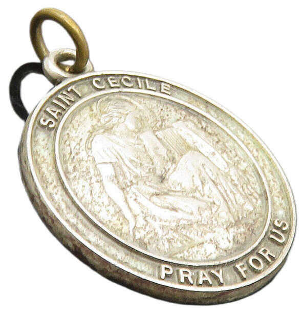 MALCO 925 Sterling Silver  Vintage Antique Saint Cecile Prayer Pendant  PT7351