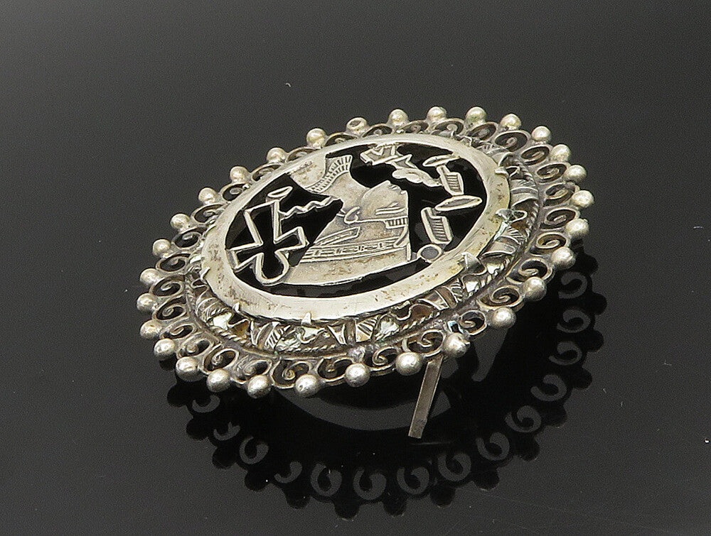 MIDDLE EAST 925 Silver  Vintage Egyptian Queen Nefertiti Brooch Pin  BP9400