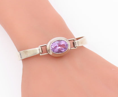 BOMA 925 Sterling Silver Vintage Inlaid Oval Amethyst Bangle Bracelet BT9632