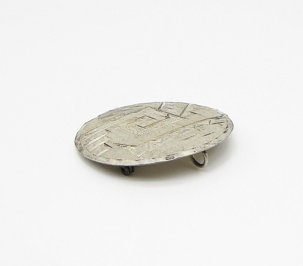 MEXICO 925 Silver Vintage Etched Pattern Detail Pendant Brooch Pin BP1019