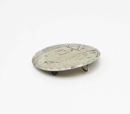 MEXICO 925 Silver Vintage Etched Pattern Detail Pendant Brooch Pin BP1019