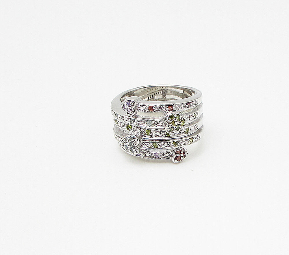 925 Sterling Silver  Cubic Zirconia Love Heart Bypass Band Ring Sz 7  RG3408
