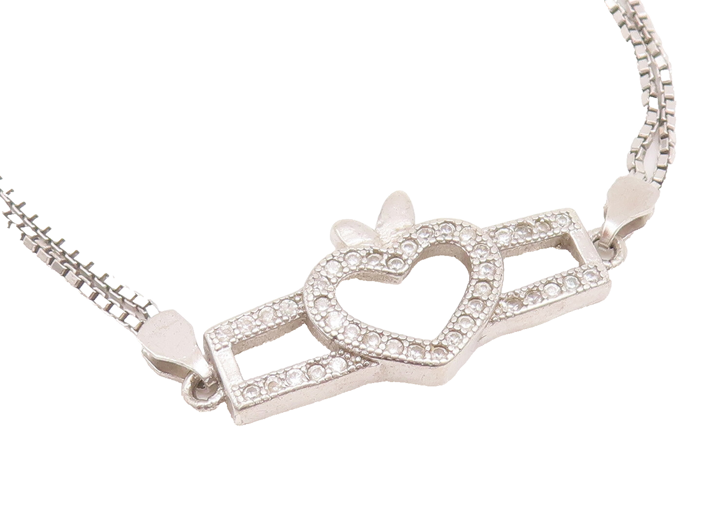 925 Sterling Silver Vintage Bracelet Cutout Back Frame Topaz Apple Heart BT10274
