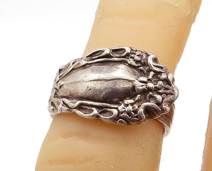 925 Sterling Silver  Vintage Petite Floral Spoon Wrap Band Ring Sz 4  RG5747
