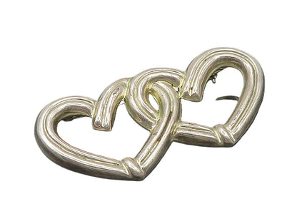 MEXICO 925 Sterling Silver  Vintage Double Open Love Hearts Brooch Pin  BP8313