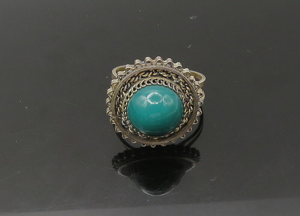 ISRAEL 925 Silver  Vintage Cabochon Green Onyx Cocktail Ring Sz 7.5  RG22623