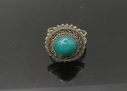 ISRAEL 925 Silver  Vintage Cabochon Green Onyx Cocktail Ring Sz 7.5  RG22623