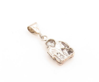 925 Sterling Silver Vintage Pendant Puffed Large Man Small Human Carved  PT23834