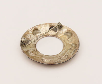 NAVAJO 925 Silver  Vintage Open Center Etched Lines Flower Brooch Pin  BP10239