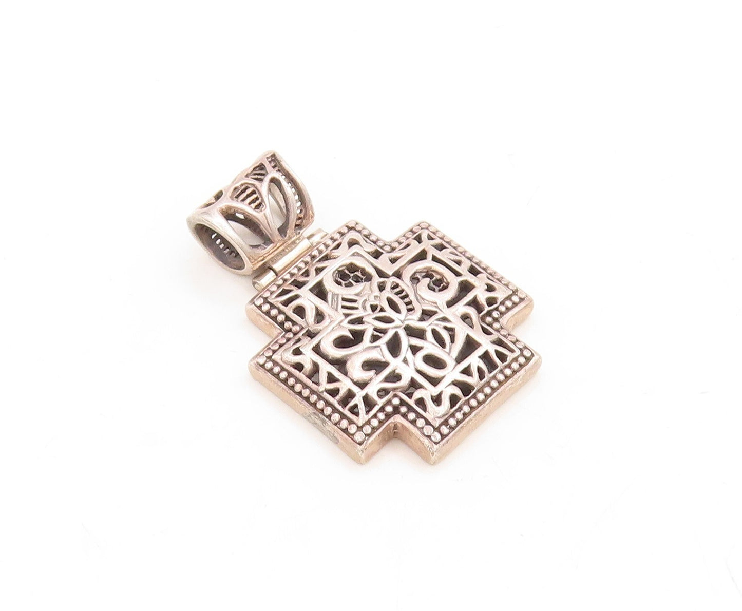 925 Sterling Silver Vintage Pendant Dark Tone Brutalist Cut Plus Sign  PT23873