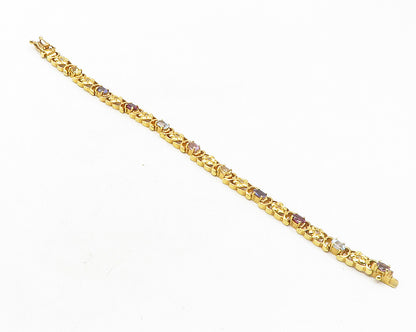 925 Sterling Silver  Tanzanite Topaz & Amethyst Floral Chain Bracelet  BT4350